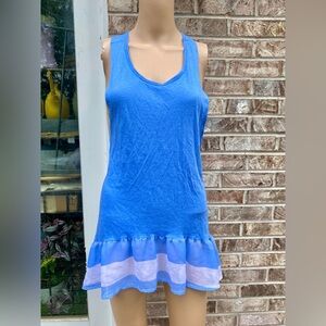 Blue & White Victorias Secret Scoop Neck Racerback Ruffle Tank Top